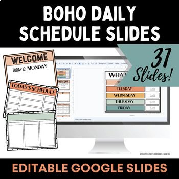 Preview of Boho Simple Agenda Slides { Schedule pages, group slide, daily greetings, etc}