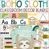 Boho Sloth Theme Classroom Decor Bundle (Modern Calming Ra