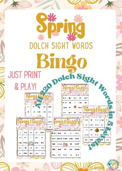 Preview of Boho Spring Dolch Sight Words Bingo Cards for K-5