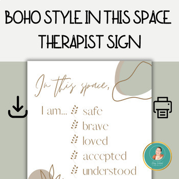 Preview of Boho Style In This Space Sign, Therapist Office, Counselor Office Sign, Decor