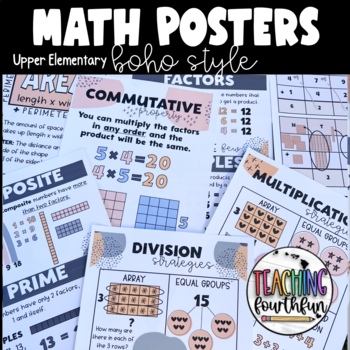 Preview of Boho Style Math Posters Anchor Charts - 3rd and 4th Grade