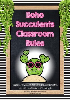 Preview of Boho Succulents Classroom Rules | Back to School
