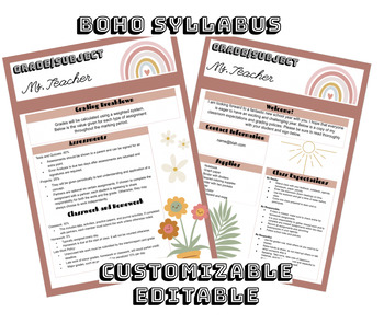 Preview of Boho Syllabus - Customizable and Editable