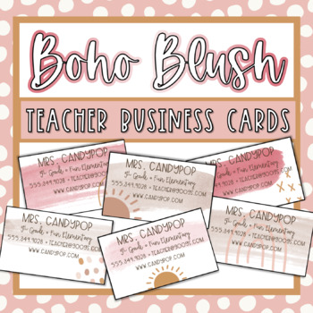 Preview of Boho Teacher Business Cards | Editable |