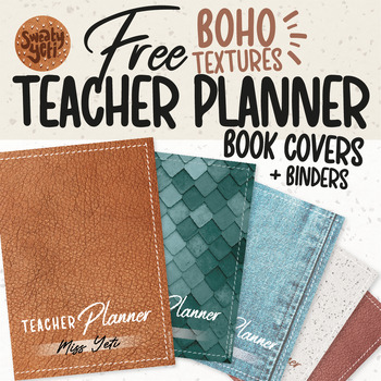 Preview of Boho Teacher Planner Book Binder Covers and Spines Printable Templates FREE