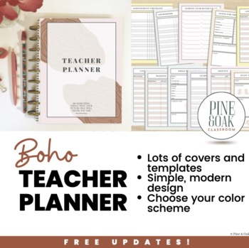 Preview of Boho Teacher Planner - Fast, Easy, Ready to Use Year After Year!