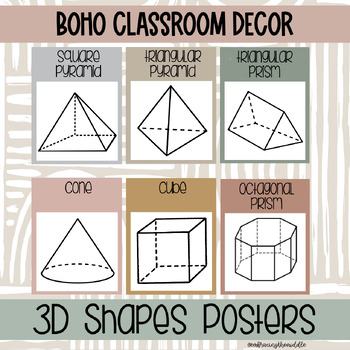 Preview of Boho Themed 3D Shape Classroom Decor