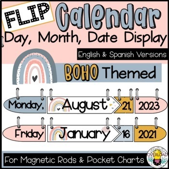 Preview of Daily Flip Calendar Cards Boho Rainbow 2021-2030 | English & Spanish