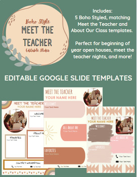 Preview of Boho Themed Meet the Teacher/About Our Class - Editable Google Templates