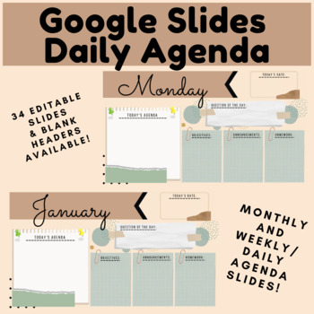 Preview of Boho Themed Monthly/Weekly/Daily Agenda Google Slides