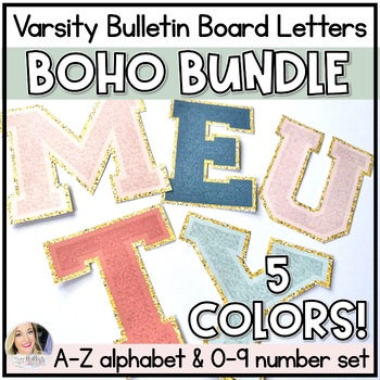 Preview of Boho Varsity Patch Letters for Bulletin Boards and Clipart Set