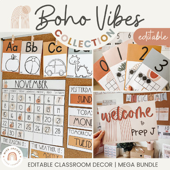 Preview of Modern BOHO VIBES Classroom Decor | Desert Neutral Decor Bundle | Vintage Retro