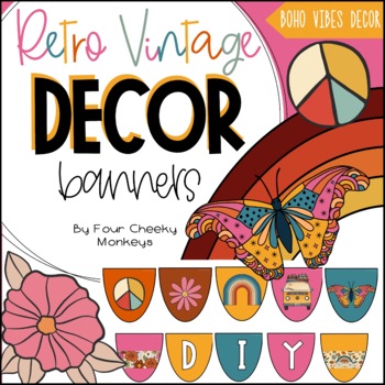 Preview of Boho Vintage / Retro Vibes Theme Classroom Decor Editable Banner