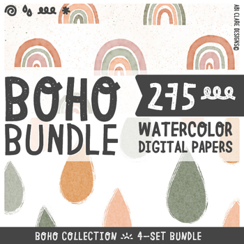 Preview of Boho Watercolor Digital Papers Bundle (275 papers)