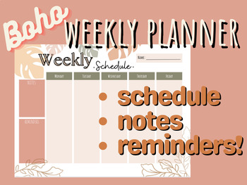 Preview of Boho Weekly Schedule Planner, Lesson Planner, Teacher Planner, Organization