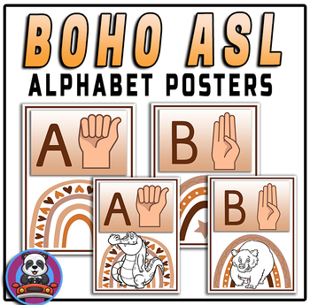 Preview of Boho alphabet posters-asl alphabet-neutral classroom decor-boho rainbow alphabet