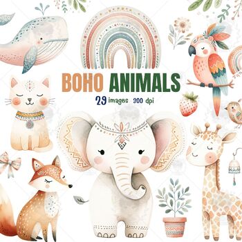Preview of Boho animal watercolor clipart
