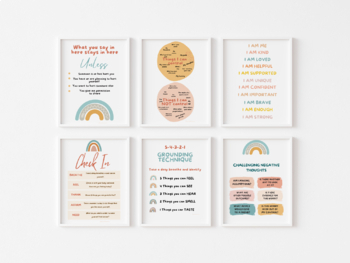 Preview of Boho classroom, boho rainbow, anxiety relief poster, anxious minds, counselling