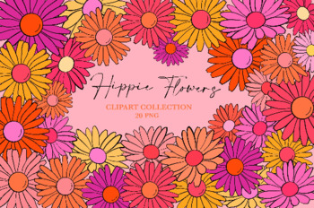 Preview of Boho flowers clip art, hippie flowers clipart, hand drawn orange set