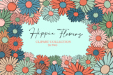 Boho flowers clip art, hippie flowers clipart, hand drawn 