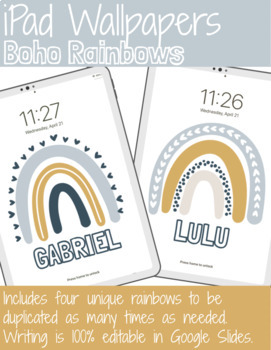 Preview of Boho iPad Wallpaper Background Lock Screen|Number Name Rule|Rainbow|Binder Cover