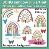 Boho rainbow clip art set/ butterflies, clouds, hearts @ b