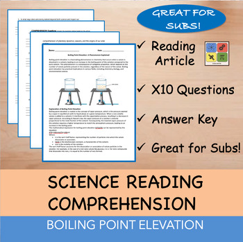 Preview of Boiling Point Elevation - Reading Passage and x 10 Questions (EDITABLE)