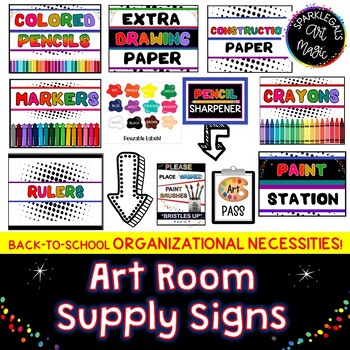Preview of Art Supply Signs-Printable Art Passes-Art Posters! Bold & Bright Classroom Decor