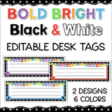 Bold Brights Black and White Polka Dot DESK NAME TAGS Editable
