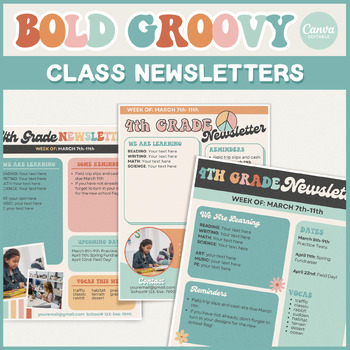 Preview of Bold Groovy Classroom Newsletter Printable Templates | Editable in Canva