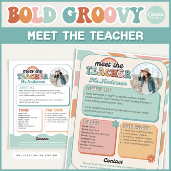 Preview of Bold Groovy Meet the Teacher Editable Template | Teacher Introduction