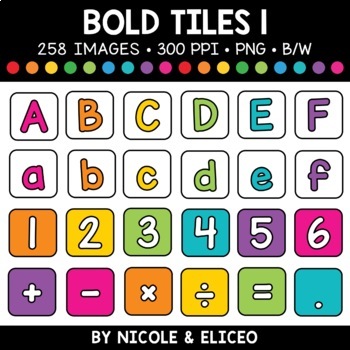 Preview of Bold Letter and Number Tiles Clipart 1 + FREE Blacklines - Commercial Use