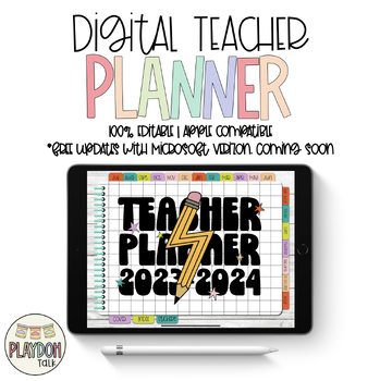 Preview of Bold Retro Digital Teacher Planner with Stickers 2023-2024 | Apple compatible