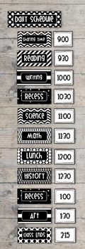 Preview of Bold and Modern (Black & White) Class Daily Schedule Pocket Chart Cards EDITABLE