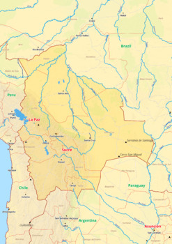 Preview of Bolivia map with cities township counties rivers roads labeled