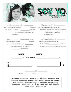 Preview of Bomba Estereo - 'Soy Yo' Cloze Song Sheet! Spanish! *VIDEO TO FOLLOW ALONG*