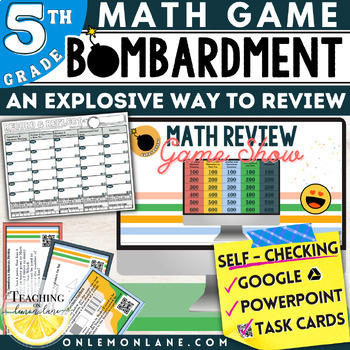 Preview of Bombardment 5th Grade End of Year Math Review Game Show Activities Escape Room