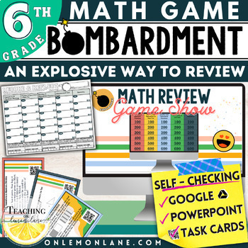 Preview of Bombardment 6th Grade End of Year Math Review Game Show Activities Escape Room