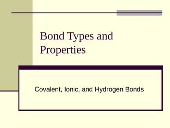 Preview of Bond Types and Properties: Covalent, Ionic, and Hydrogen Bonds