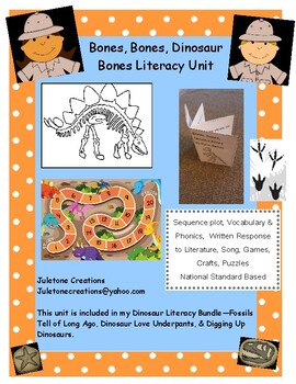 Preview of Distance Learning Bones, Bones, Dinosaur Bones Literacy Unit