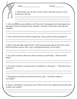 Preview of Bones: Mummy in the Maze Anatomy Worksheet