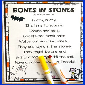 Preview of Bones in Stones Halloween Poem for Kids