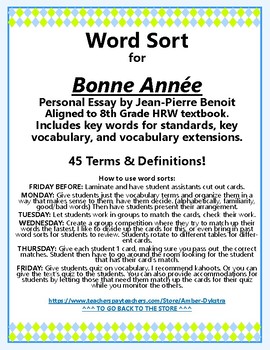 Preview of Bonne Annee Vocabulary Word Sort