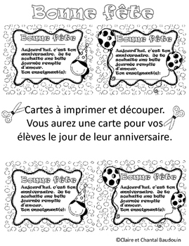 Bonne Fete Cartes D Anniversaire By Duo Pedago Tpt