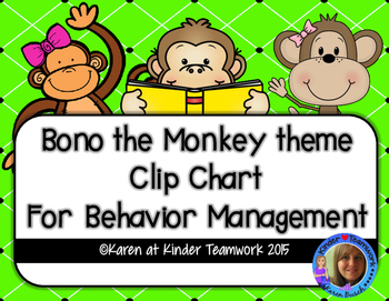 Preview of Bono the Monkey themed Clip Chart for Behavior Management