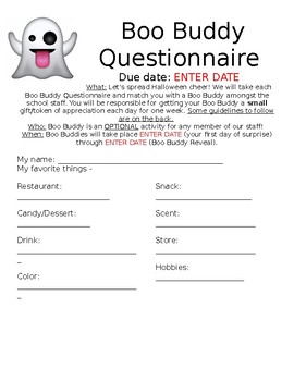 Preview of Boo Buddy Questionnaire