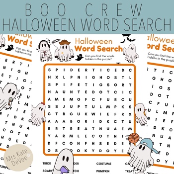 Boo Crew Ghost Word Search - Halloween Classroom Activity by Mrs Kate DeVoe