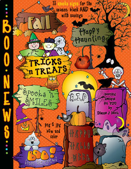 Preview of Boo News Halloween Clip Art - Text Blocks, Signs and Labels Download