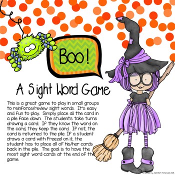 Boo Sight Word Game by Jennifer Foreman Teachers Pay Teachers