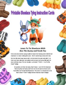 Preview of Boo's Shoes - Learn To Tie Shoelaces Illustrated Instruction Cards
